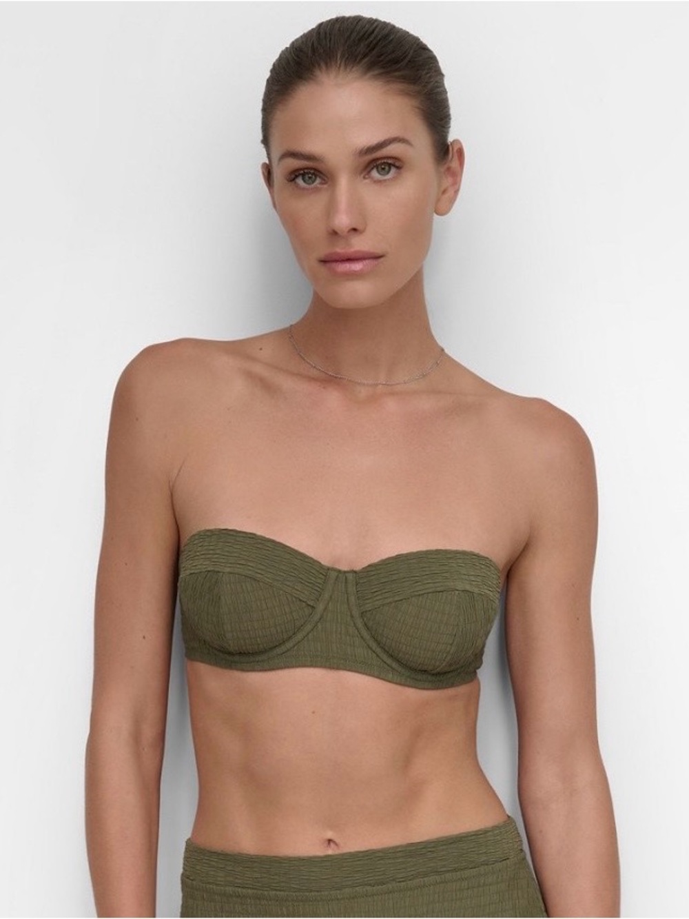DKNY Women’s Textured Molded Balconette Bikini  Top - Moss Texture